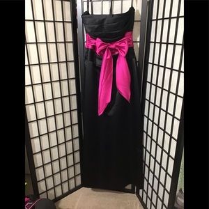 Bill Levkoff Pink Ribbon Black Strapless Column Evening Bridesmaid or Prom Gown